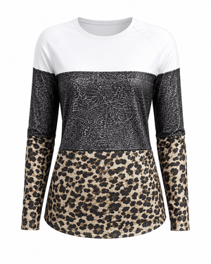 ILTEX Apparel Adult Clothing Color Block Black Sequin Cheetah Top