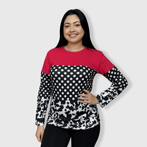 ILTEX Apparel Adult Clothing Color Block Cow Polka Dot Top