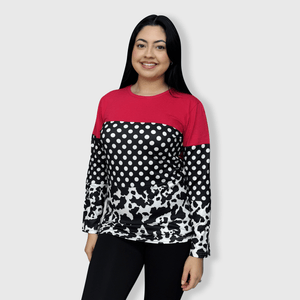 ILTEX Apparel Adult Clothing Color Block Cow Polka Dot Top