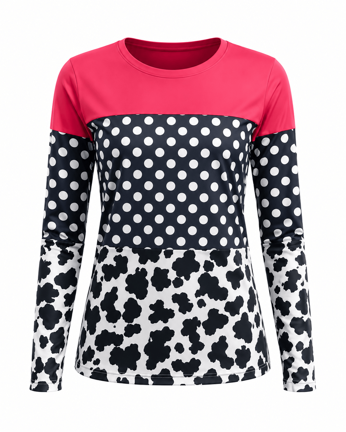 ILTEX Apparel Adult Clothing Color Block Cow Polka Dot Top