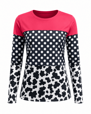ILTEX Apparel Adult Clothing Color Block Cow Polka Dot Top