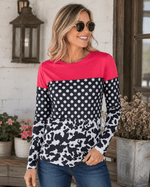 ILTEX Apparel Adult Clothing Color Block Cow Polka Dot Top