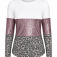 ILTEX Apparel Adult Clothing Color Block Light Pink Sequin Faded Cheetah Top
