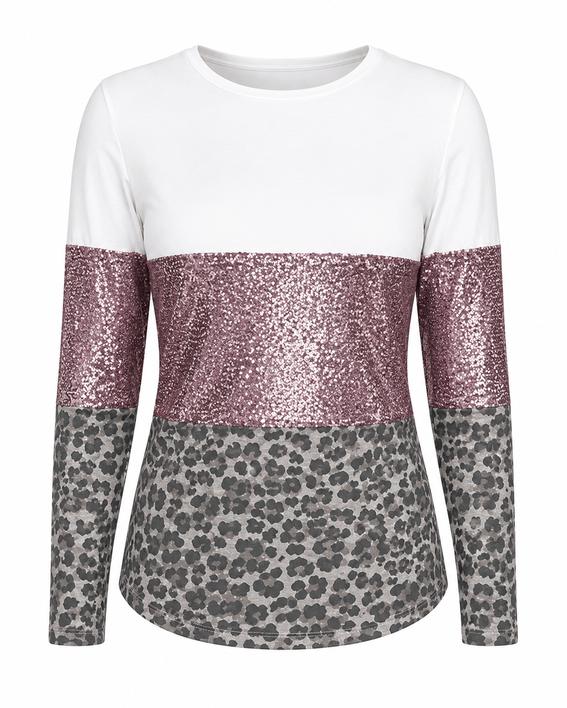 ILTEX Apparel Adult Clothing Color Block Light Pink Sequin Faded Cheetah Top