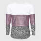 ILTEX Apparel Adult Clothing Color Block Light Pink Sequin Faded Cheetah Top