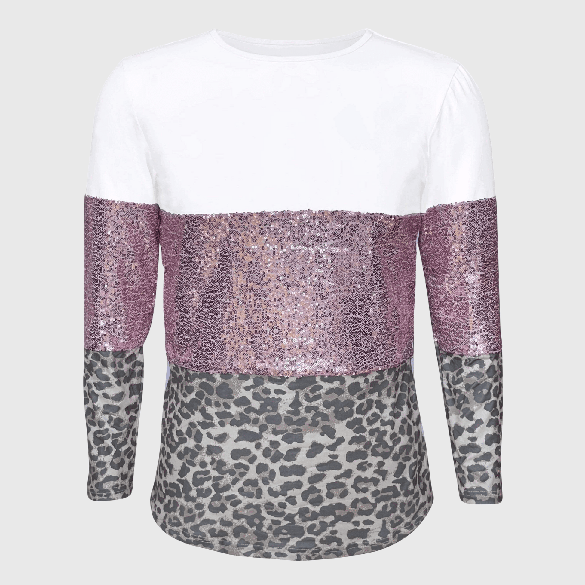 ILTEX Apparel Adult Clothing Color Block Light Pink Sequin Faded Cheetah Top