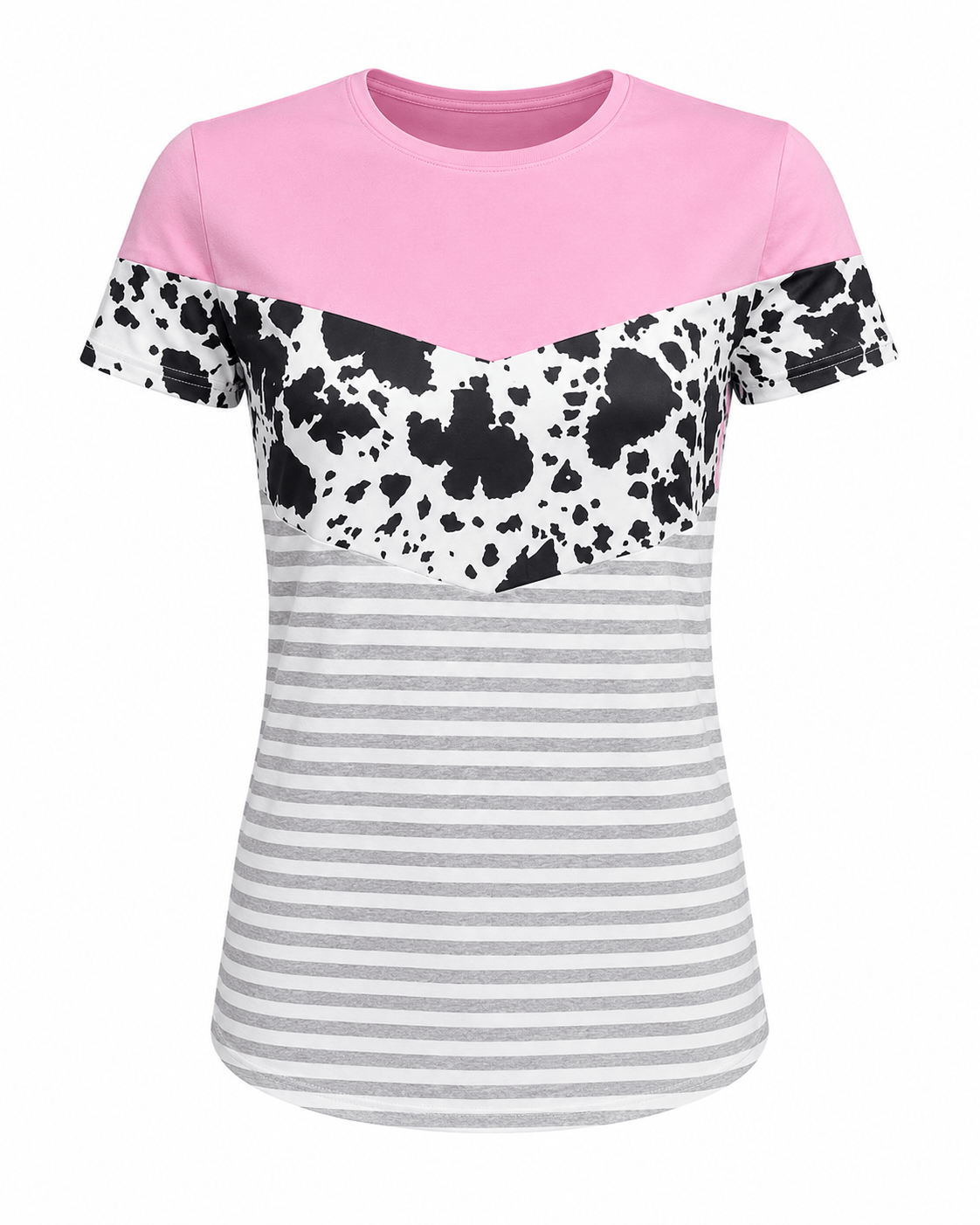 ILTEX Apparel Adult Clothing Color Block Pink Cow Striped Top