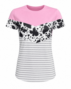 ILTEX Apparel Adult Clothing Color Block Pink Cow Striped Top