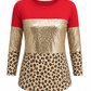 ILTEX Apparel Adult Clothing Color Block Red Cheetah Gold Sequin Top