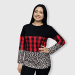 ILTEX Apparel Adult Clothing Color Block Red Plaid Cheetah Top