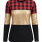 ILTEX Apparel Adult Clothing Color Block Red Plaid Gold Sequin Top
