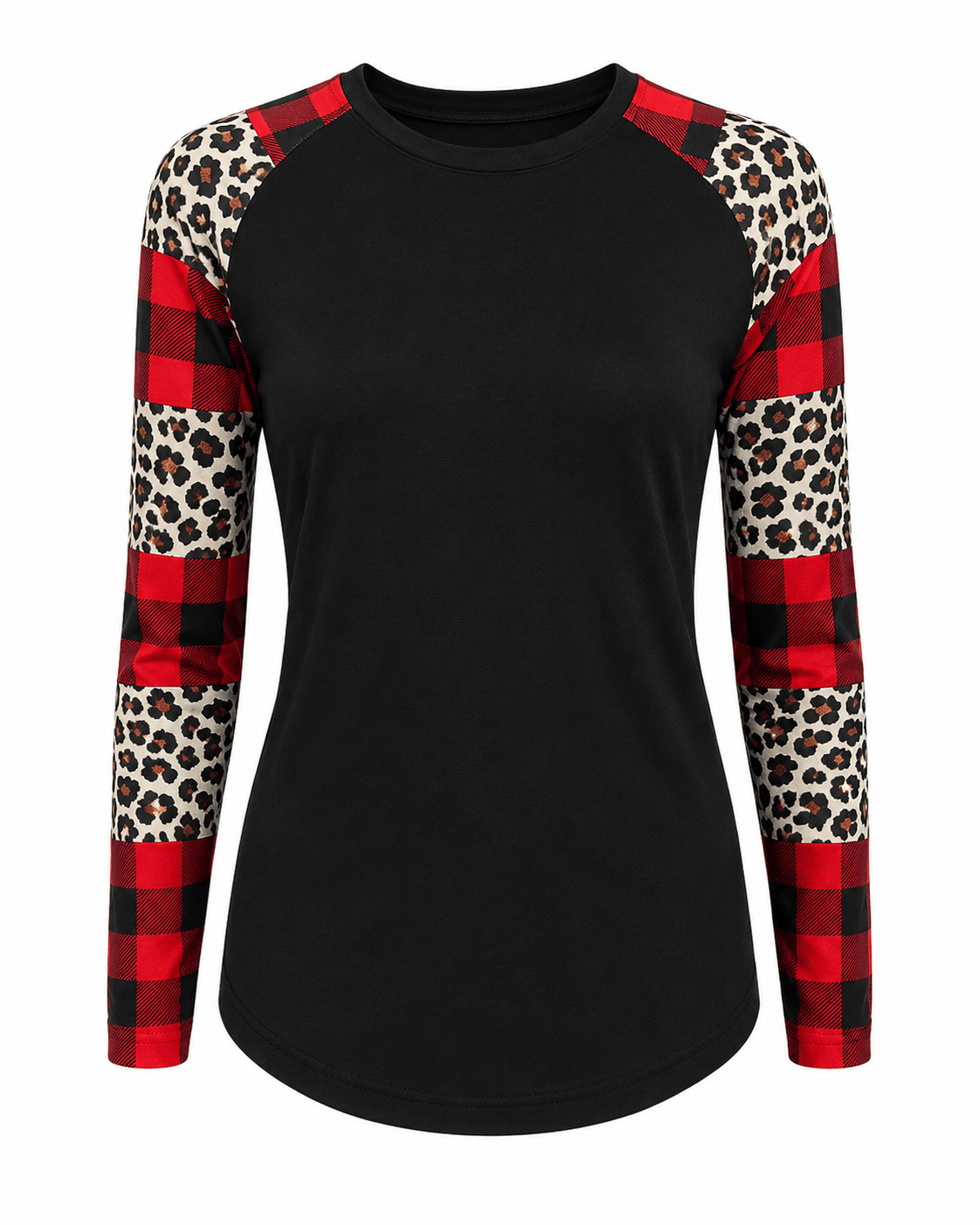 ILTEX Apparel Adult Clothing Color Block Sleeve Black Plaid Cheetah Top