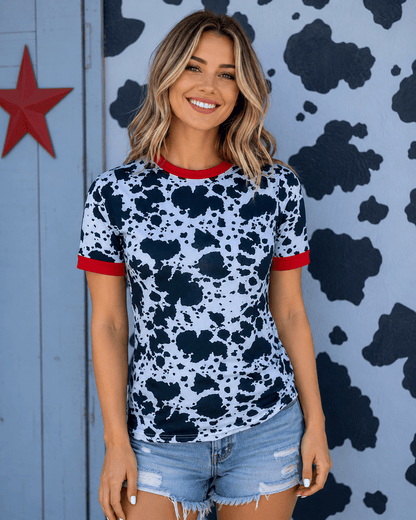 ILTEX Apparel Adult Clothing Cow Black Red Short Sleeve Top