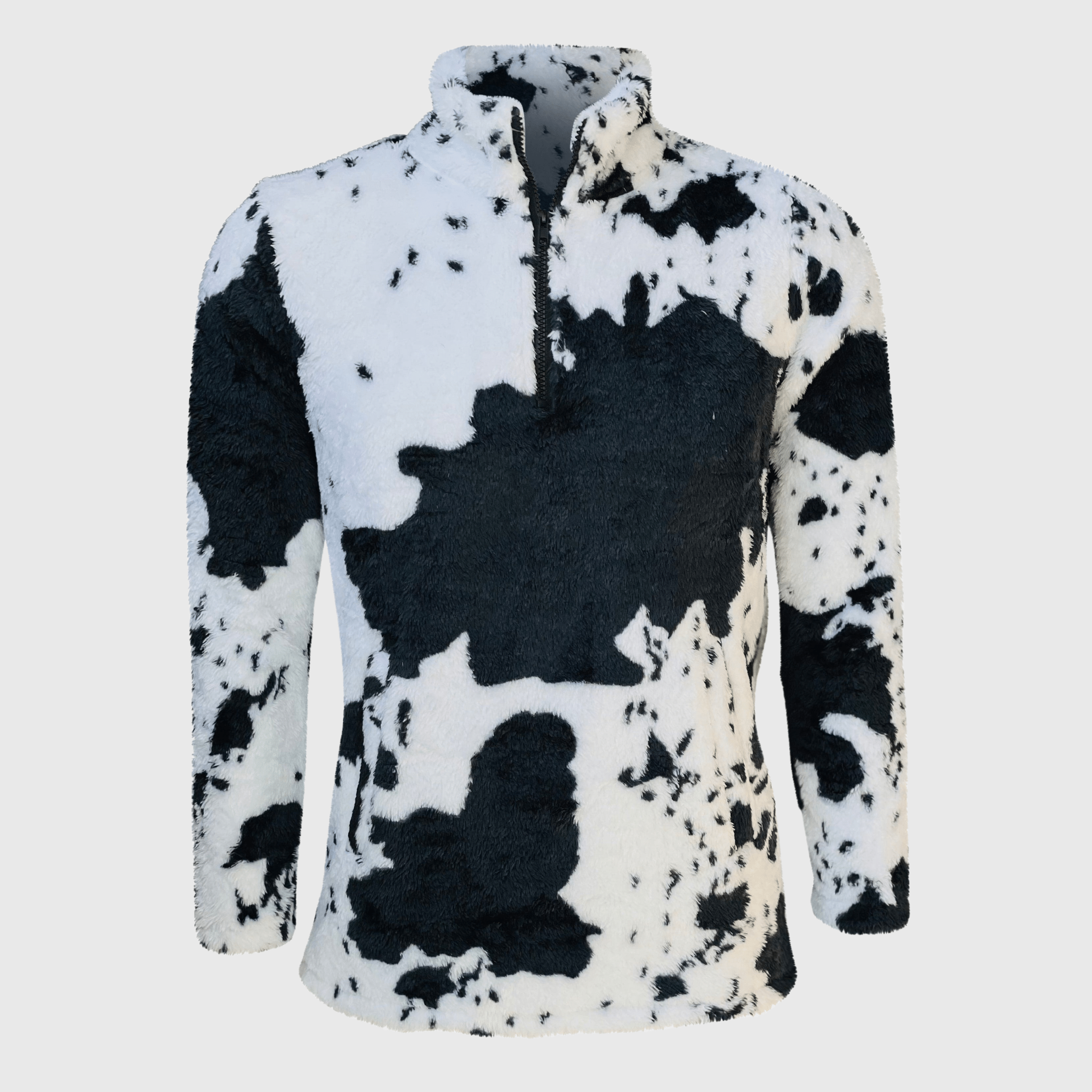 Cow Print Black White Sherpa Pullover Women | ILTEX Apparel