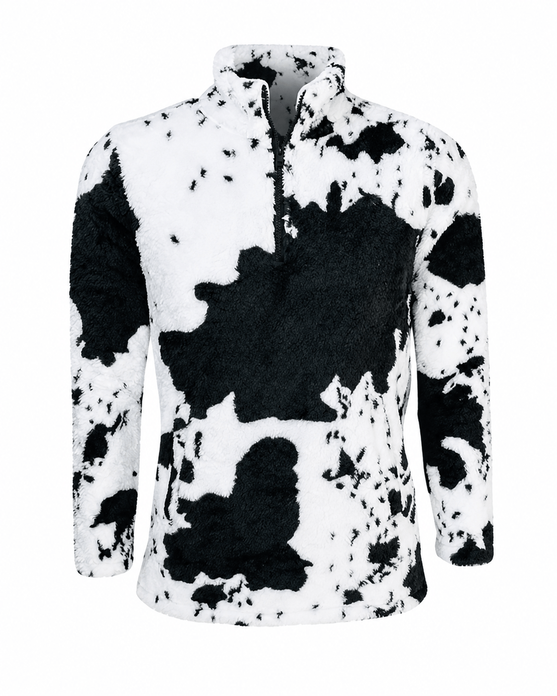 ILTEX Apparel Adult Clothing Cow Print Black White Sherpa Pullover Women