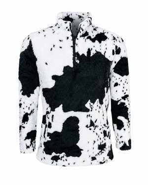 ILTEX Apparel Adult Clothing Cow Print Black White Sherpa Pullover Women