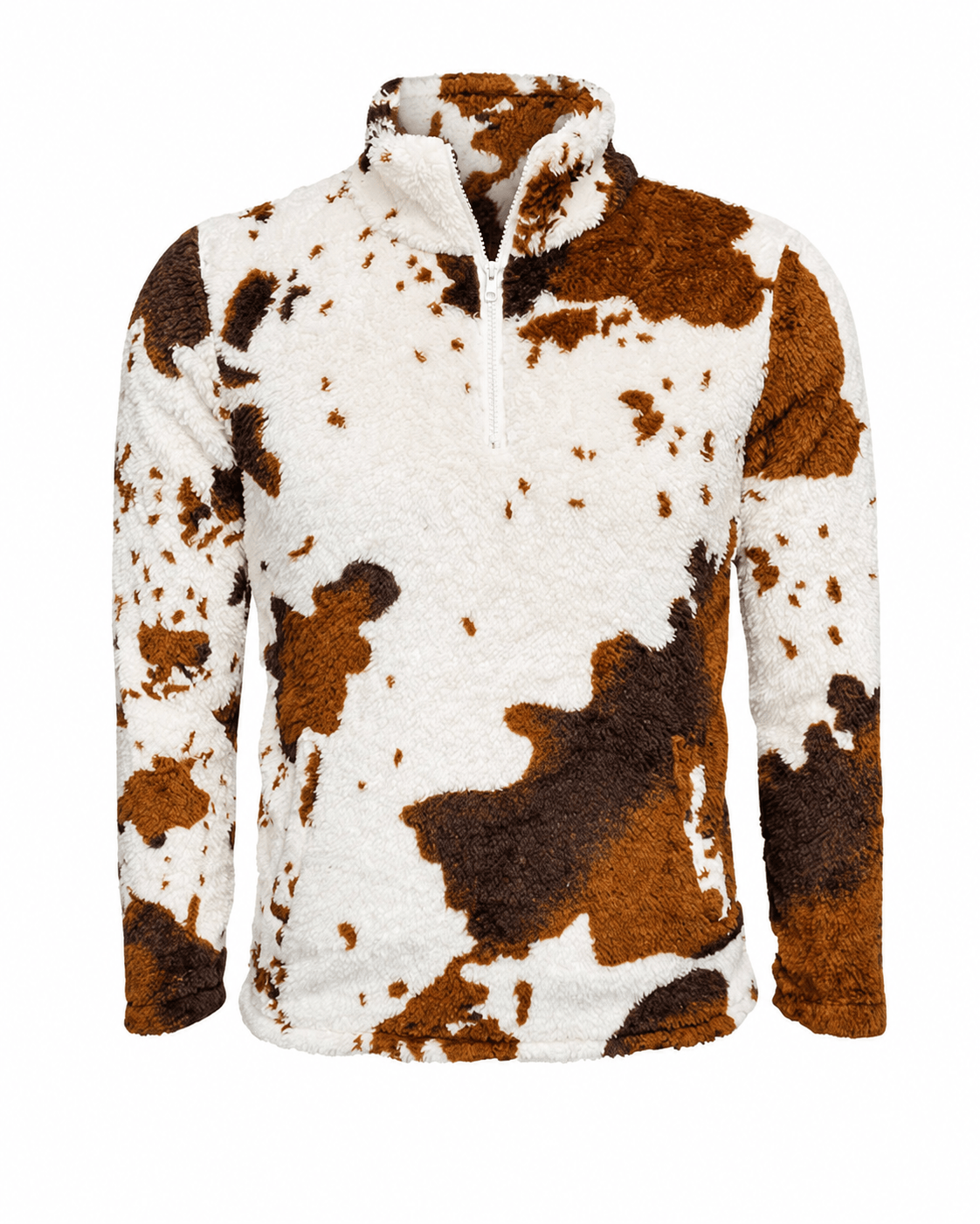 ILTEX Apparel Adult Clothing Cow Print Brown White Sherpa Pullover Women
