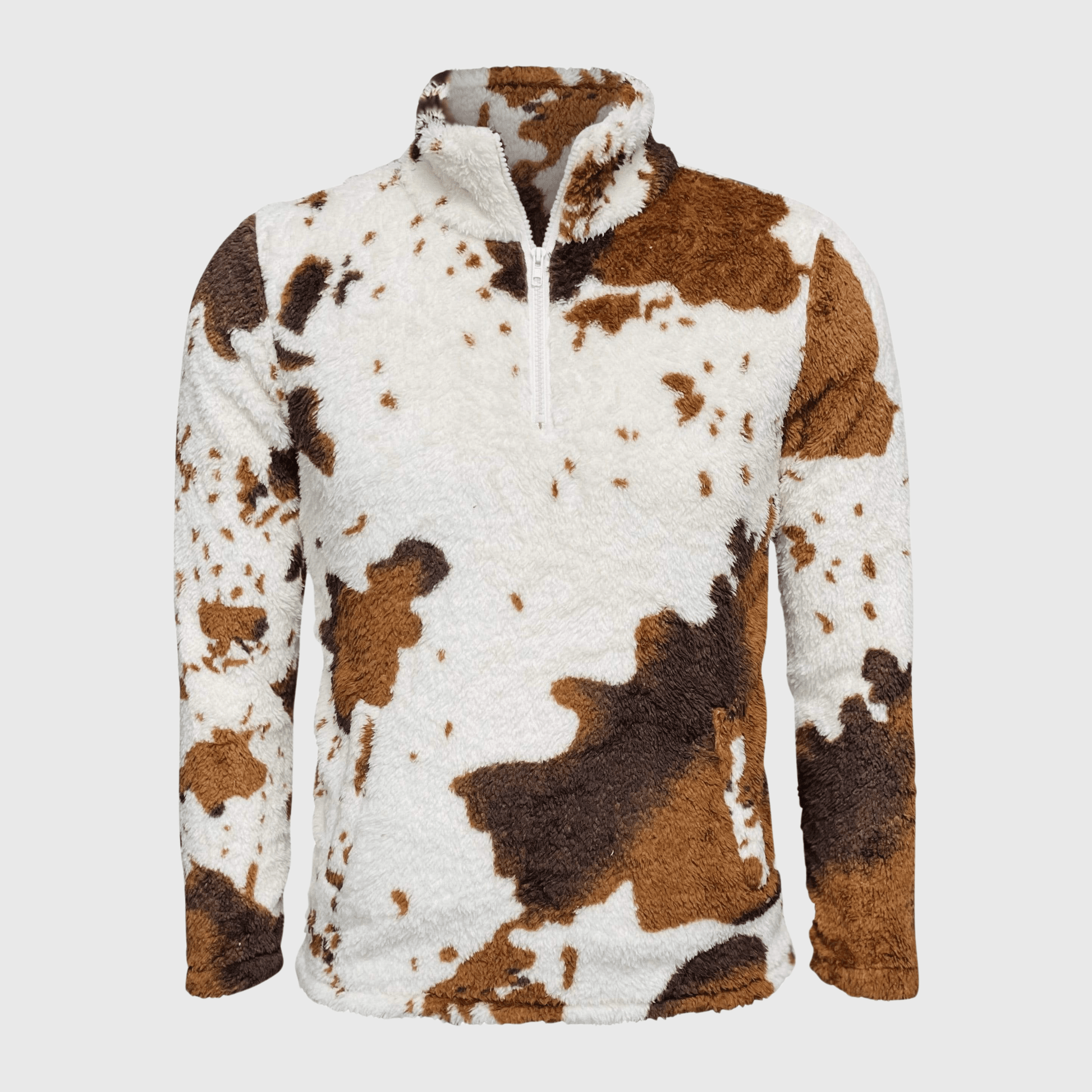 ILTEX Apparel Adult Clothing Cow Print Brown White Sherpa Pullover Women