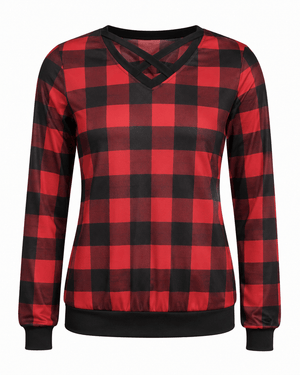 ILTEX Apparel Adult Clothing Crisscross V-Neck Red Plaid Top