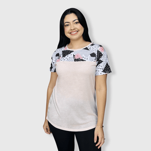 ILTEX Apparel Adult Clothing Floral Polka Dot Pink Short Sleeve Top