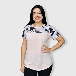 ILTEX Apparel Adult Clothing Floral Polka Dot Pink Short Sleeve Top