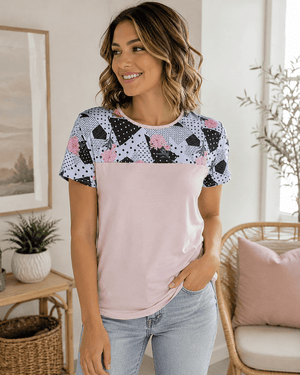 ILTEX Apparel Adult Clothing Floral Polka Dot Pink Short Sleeve Top