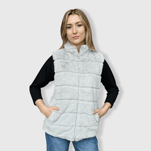 ILTEX Apparel Adult Clothing Fluffy Gray Sherpa Vest Women