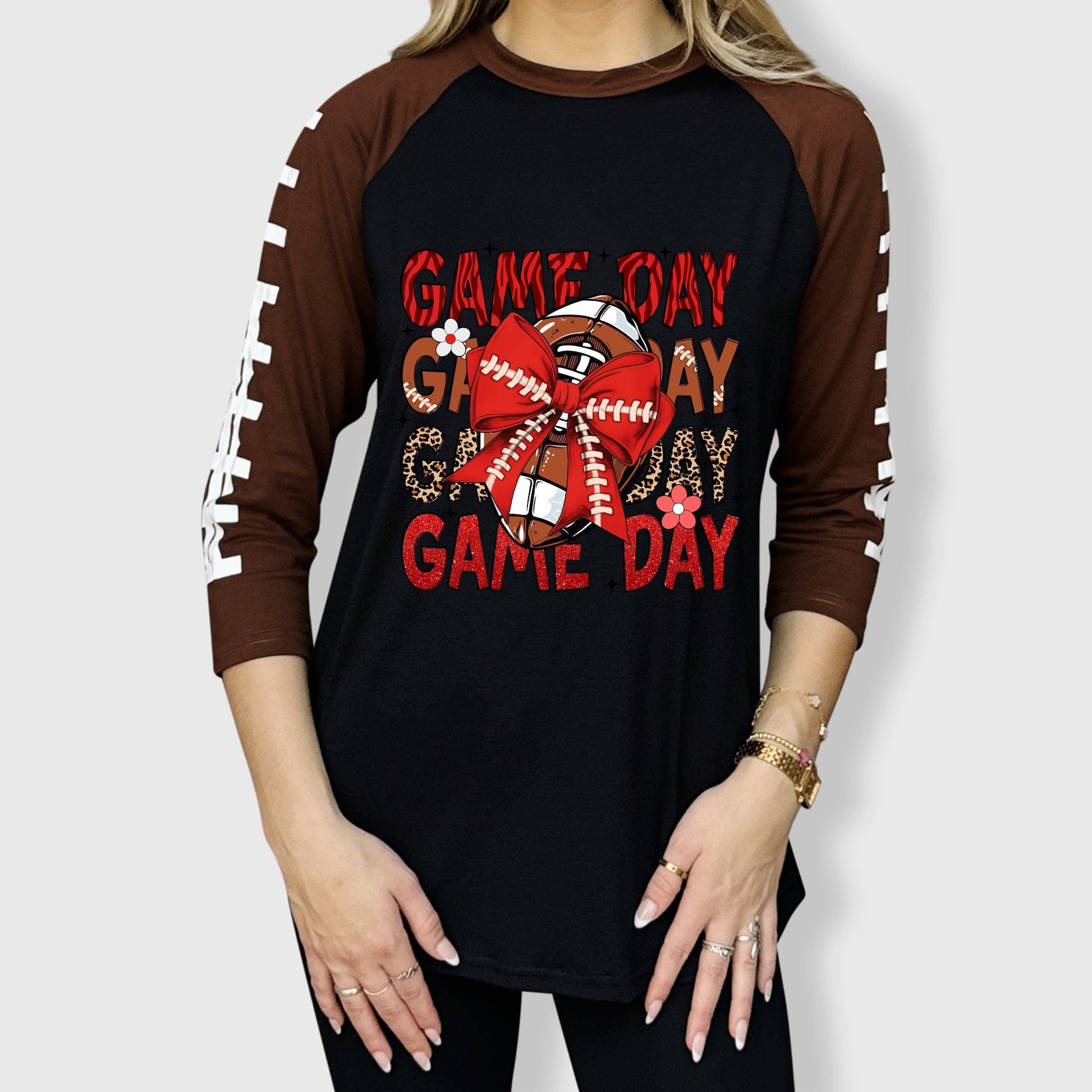 ILTEX Apparel Adult Clothing Game Day Glam Stitch Sleeve Tee