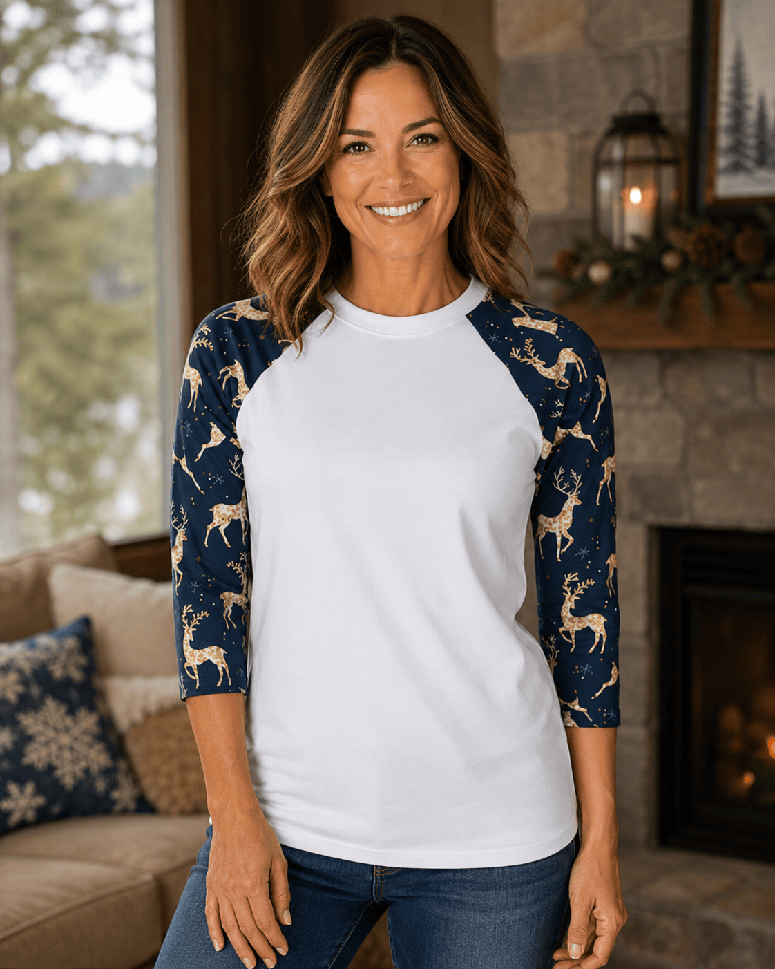 ILTEX Apparel Adult Clothing Reindeer Gold White Polyester Top