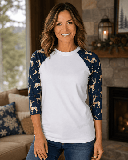 ILTEX Apparel Adult Clothing Reindeer Gold White Polyester Top
