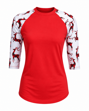 ILTEX Apparel Adult Clothing Reindeer Plaid Red Polyester Top