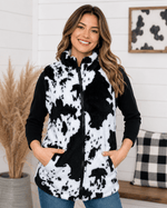 ILTEX Apparel Adult Clothing Sherpa Black Cow Vest Women