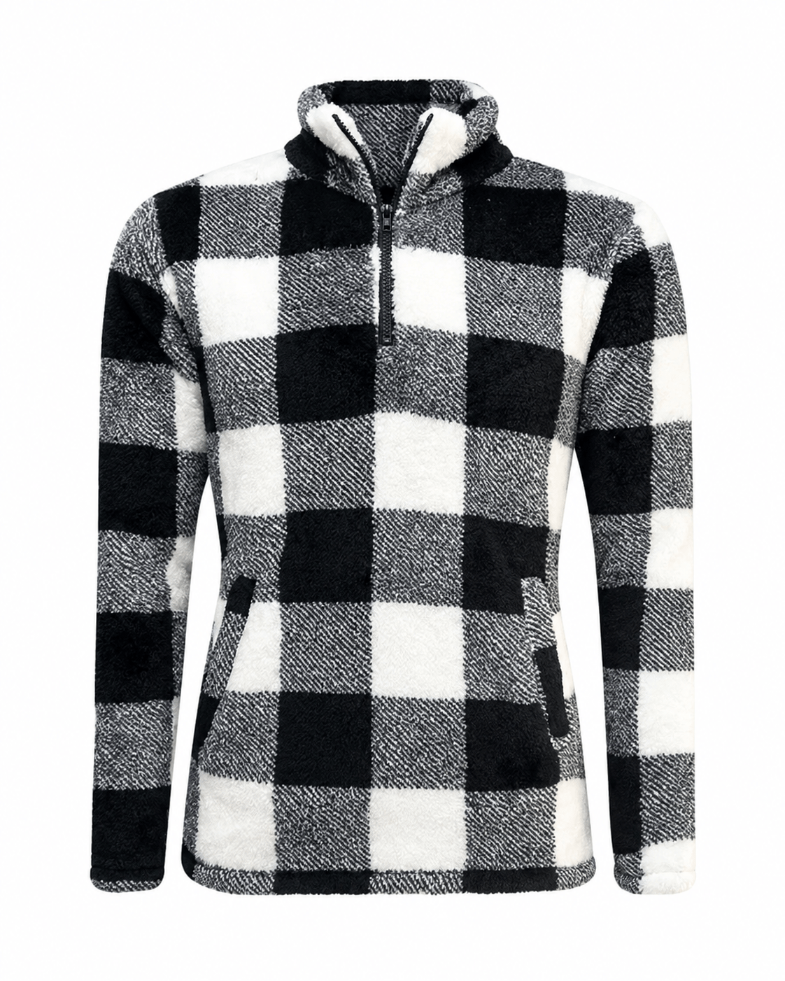 ILTEX Apparel Adult Clothing Sherpa Black White Plaid Pullover Women