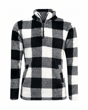 ILTEX Apparel Adult Clothing Sherpa Black White Plaid Pullover Women