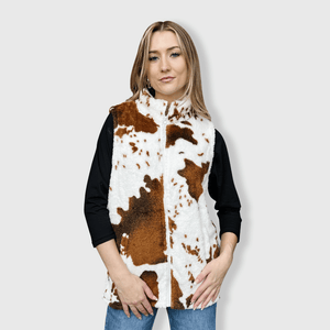 ILTEX Apparel Adult Clothing Sherpa Brown Cow Vest Women