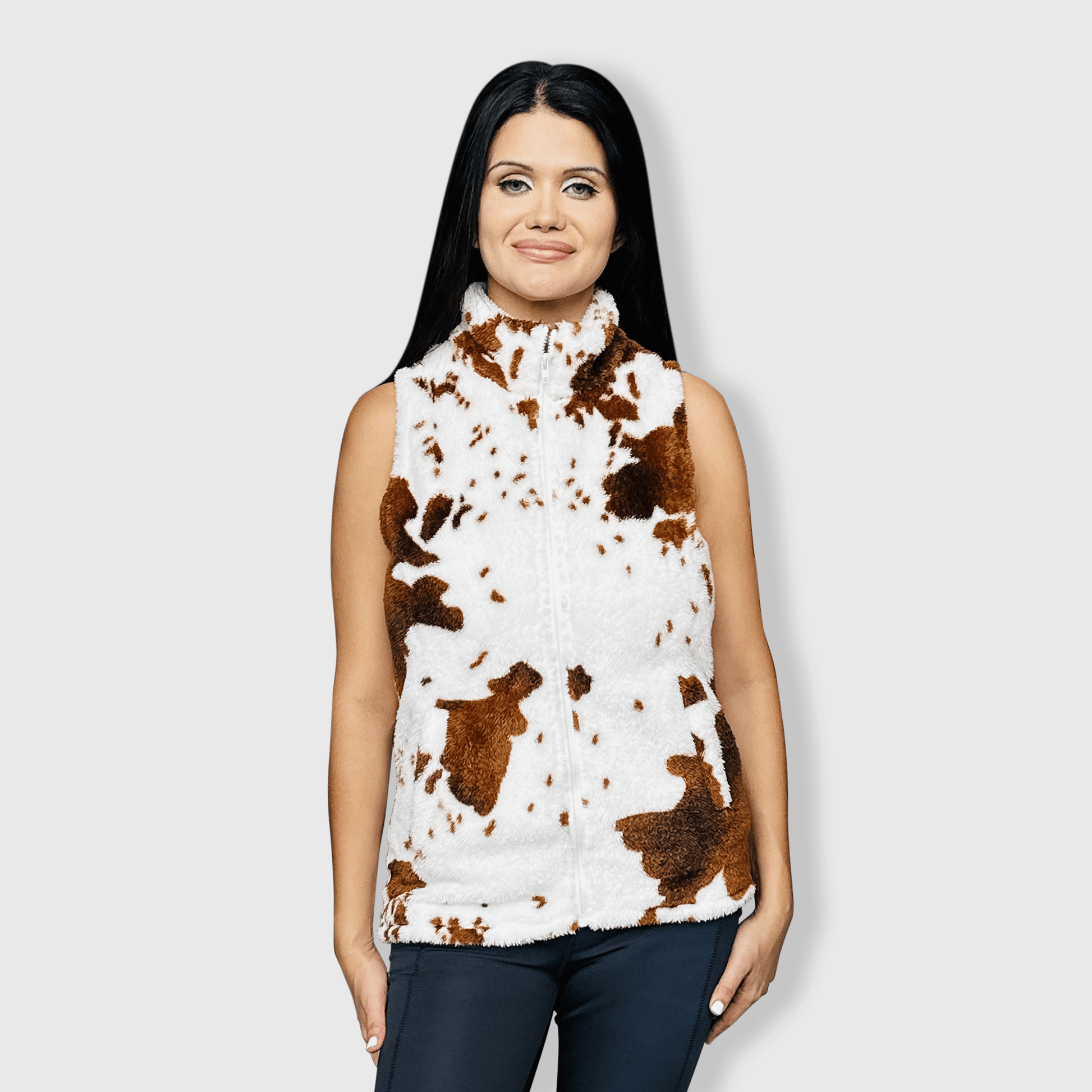 ILTEX Apparel Adult Clothing Sherpa Brown Cow Vest Women