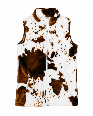 ILTEX Apparel Adult Clothing Sherpa Brown Cow Vest Women