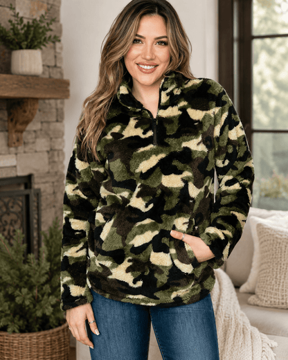 ILTEX Apparel Adult Clothing Sherpa Camo Green Pullover Women