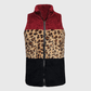 ILTEX Apparel Adult Clothing Sherpa Color Block Cheetah Burgundy Vest Women