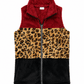 ILTEX Apparel Adult Clothing Sherpa Color Block Cheetah Burgundy Vest Women
