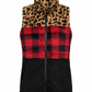 ILTEX Apparel Adult Clothing Sherpa Color Block Plaid Cheetah Vest Women