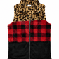 ILTEX Apparel Adult Clothing Sherpa Color Block Plaid Cheetah Vest Women