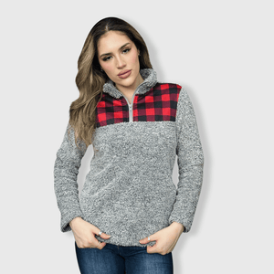 ILTEX Apparel Adult Clothing Sherpa Gray Plaid Pullover Women