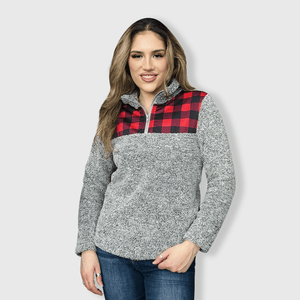 ILTEX Apparel Adult Clothing Sherpa Gray Plaid Pullover Women