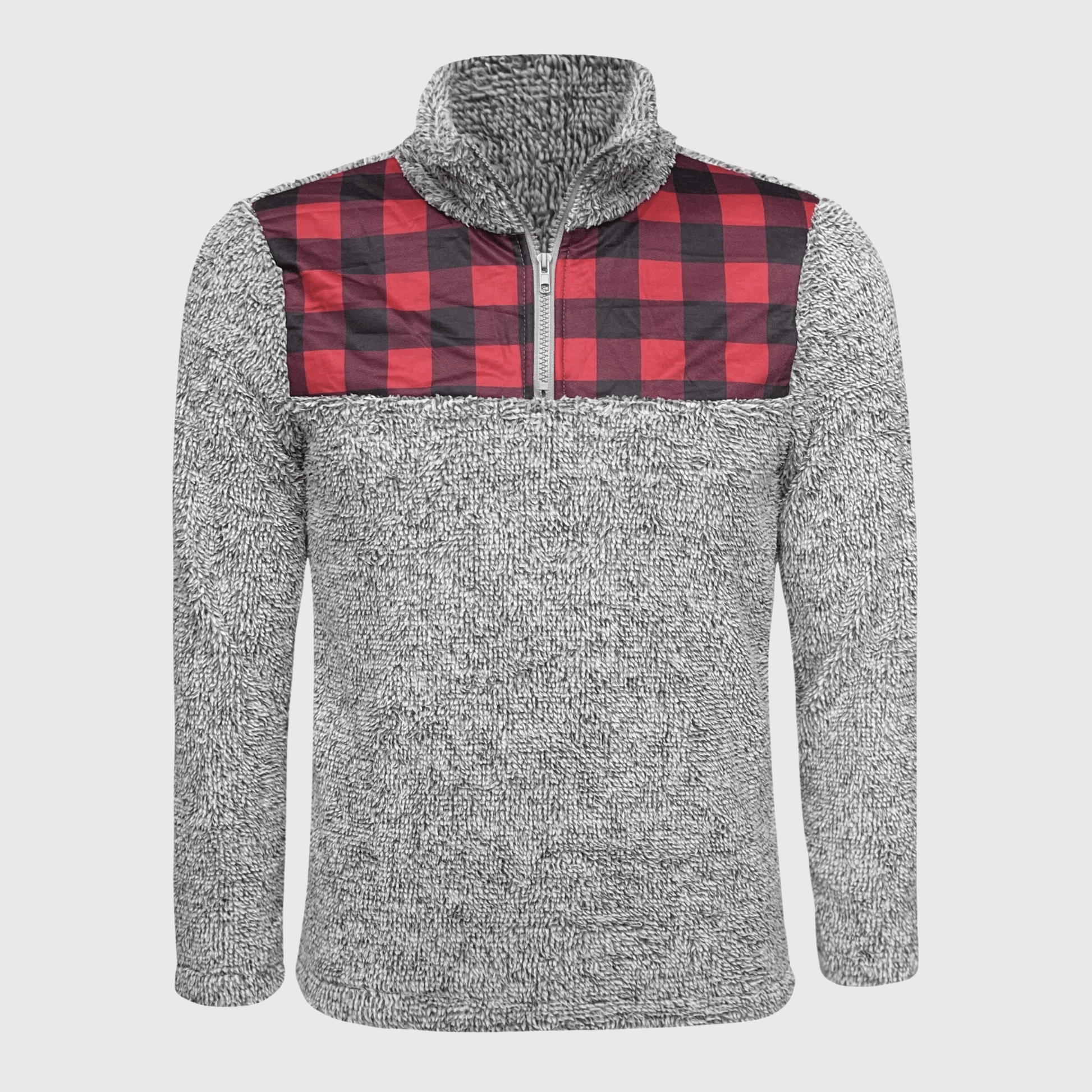 ILTEX Apparel Adult Clothing Sherpa Gray Plaid Pullover Women