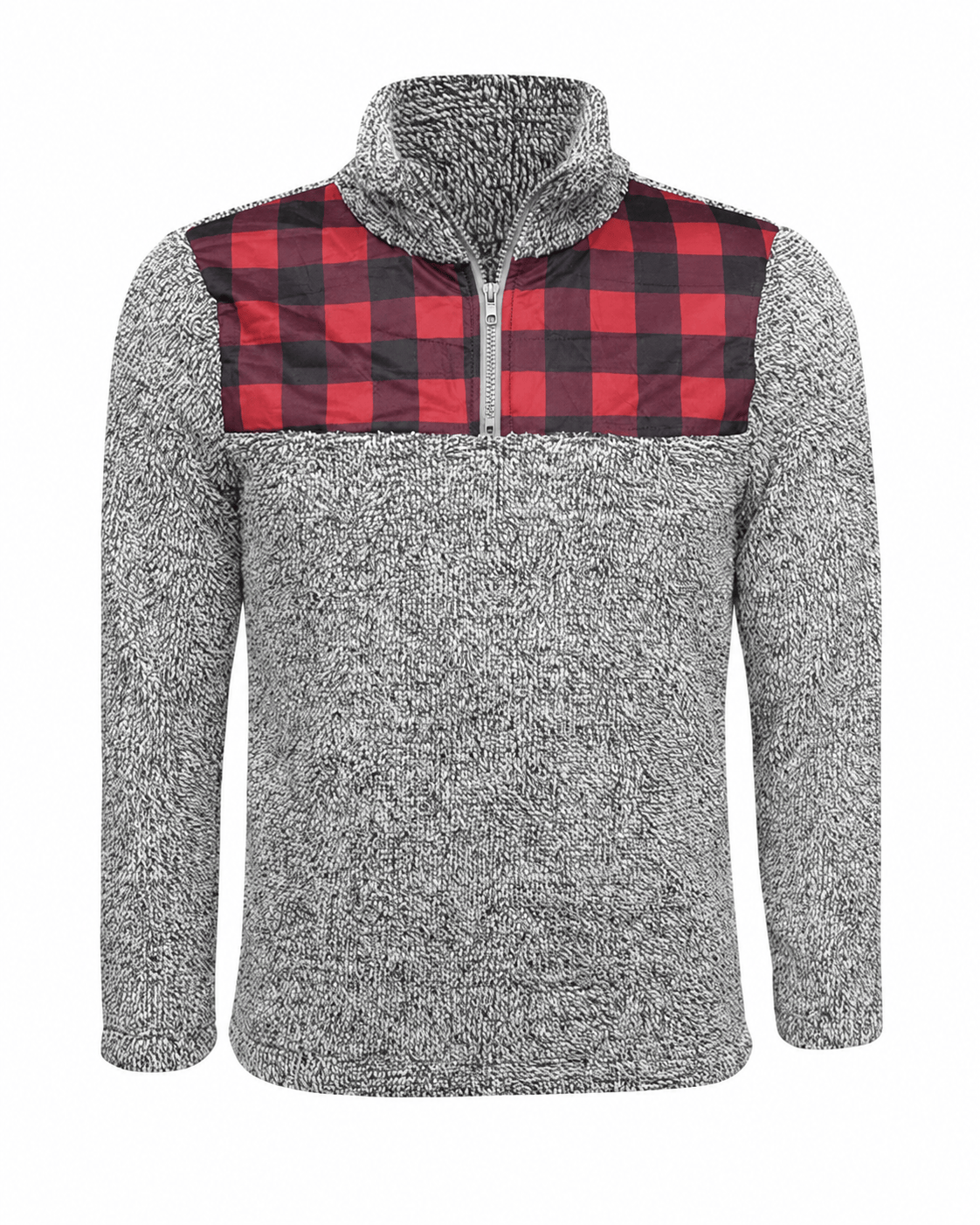 ILTEX Apparel Adult Clothing Sherpa Gray Plaid Pullover Women