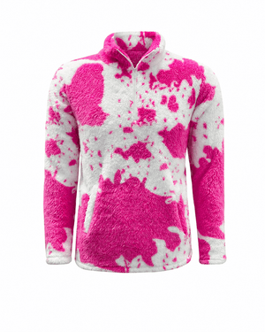 ILTEX Apparel Adult Clothing Sherpa Pink Cow Pullover Women