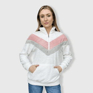 ILTEX Apparel Adult Clothing Sherpa V-Pannel Pink White Pullover Women