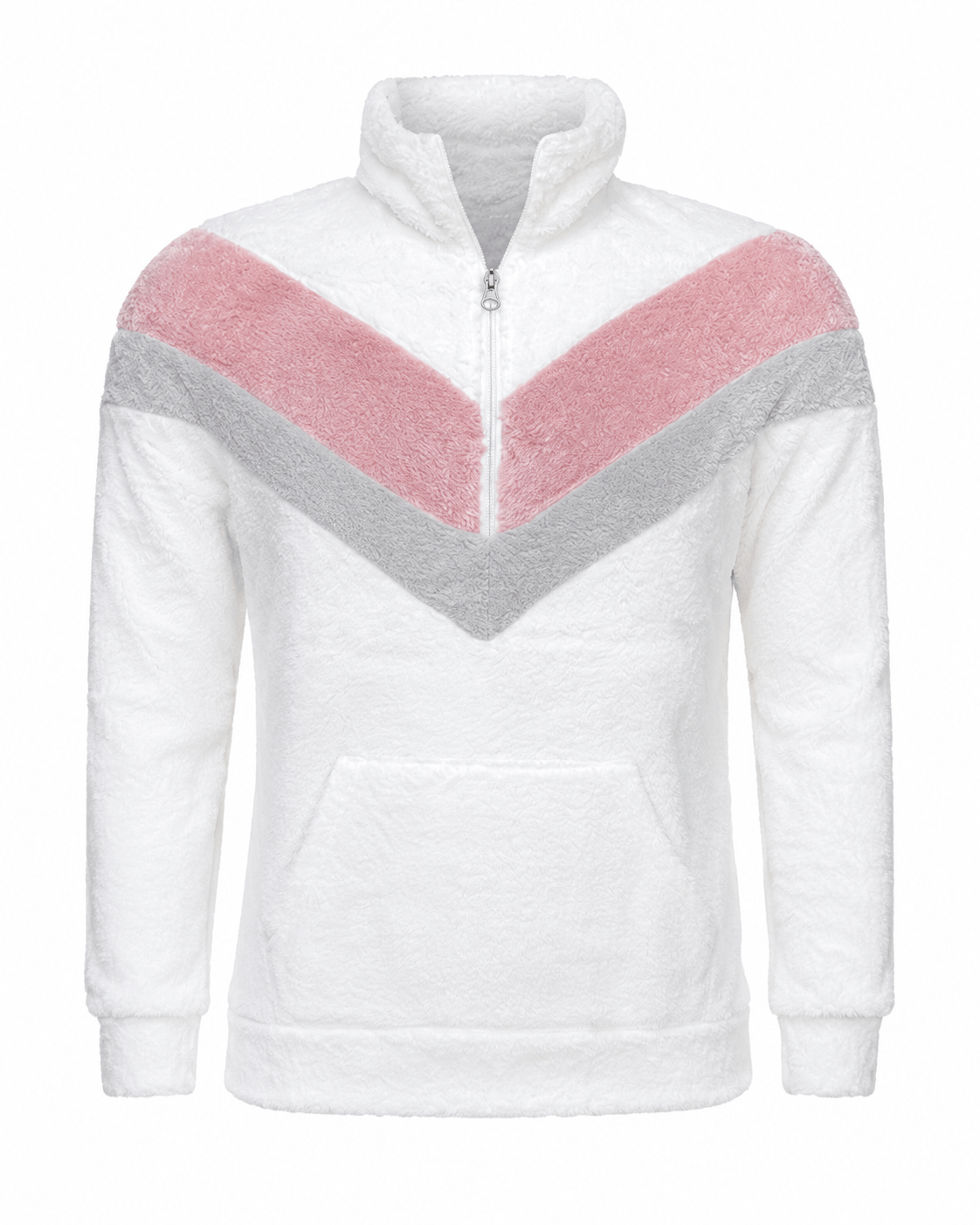 ILTEX Apparel Adult Clothing Sherpa V-Pannel Pink White Pullover Women