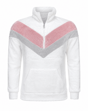 ILTEX Apparel Adult Clothing Sherpa V-Pannel Pink White Pullover Women